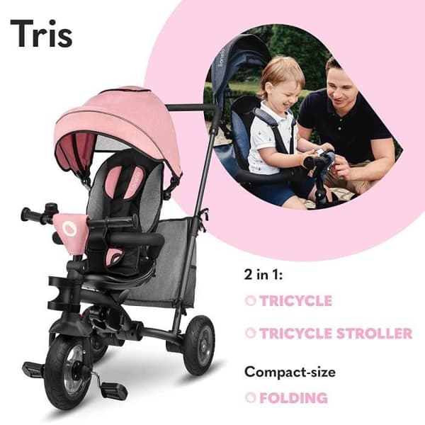 LIONELO Tris skalbar trehjuling - Vändbar och justerbar sits - Upp till 25 kg - Rosa