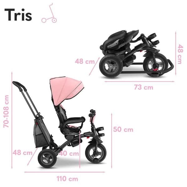 LIONELO Tris skalbar trehjuling - Vändbar och justerbar sits - Upp till 25 kg - Rosa
