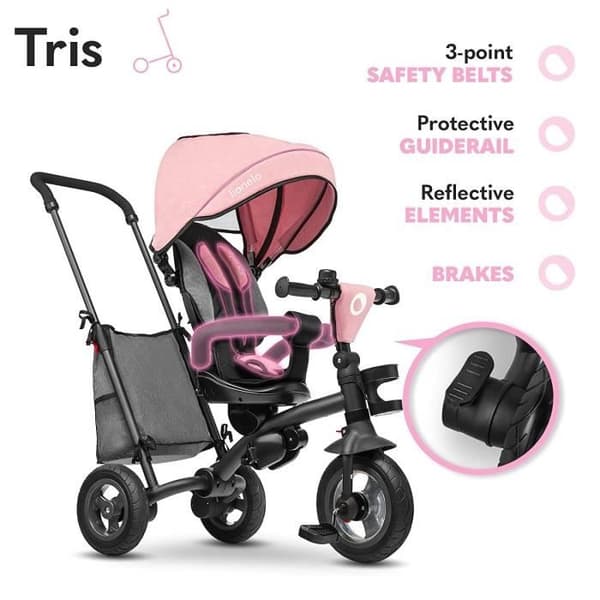 LIONELO Tris skalbar trehjuling - Vändbar och justerbar sits - Upp till 25 kg - Rosa