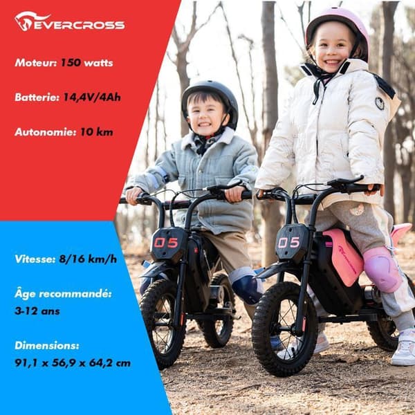 EVERCROSS TECH EV05M Elektrisk motocross barn 3-12 år 150W 16KM/H 2 hastighetsnivåer, 12" däck superrosa present