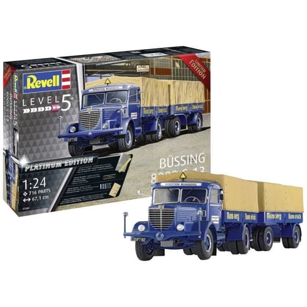 Lastbilsmodell - REVELL - Büssing 8000 S 13 med släp - Skala 1:24 - Vit - Plast