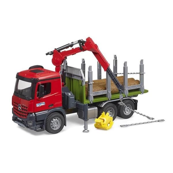 Mercedes-Benz Arocs timmertransportbil med lastkran, grip och 3 trädstammar Unik färg