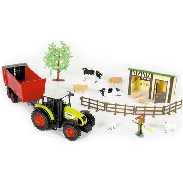 STARLUX MACFARM JORDBRUKSSET - CLAAS TRAKTOR MED SLÄP + BOND OCH BÅRDJUR