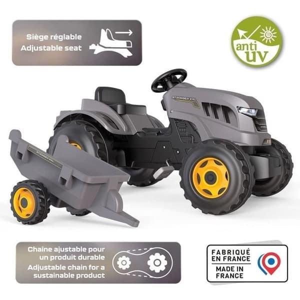 Smoby Stronger XXL Pedal Traktor + Trailer - Grå