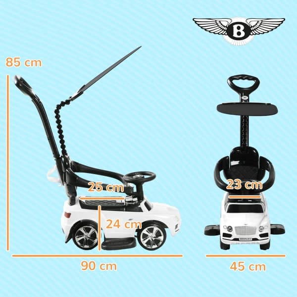 Rootz - Bentley Bentayga -lisensoitu 3-in-1 -ajeluauto - Työntöauto - Taaperoauto - Vanhemman kahva - Irrotettava kuomu - Hiljaiset pyörät - 90 cm x 4
