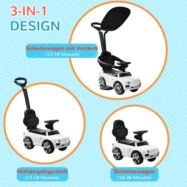 Rootz - Bentley Bentayga -lisensoitu 3-in-1 -ajeluauto - Työntöauto - Taaperoauto - Vanhemman kahva - Irrotettava kuomu - Hiljaiset pyörät - 90 cm x 4