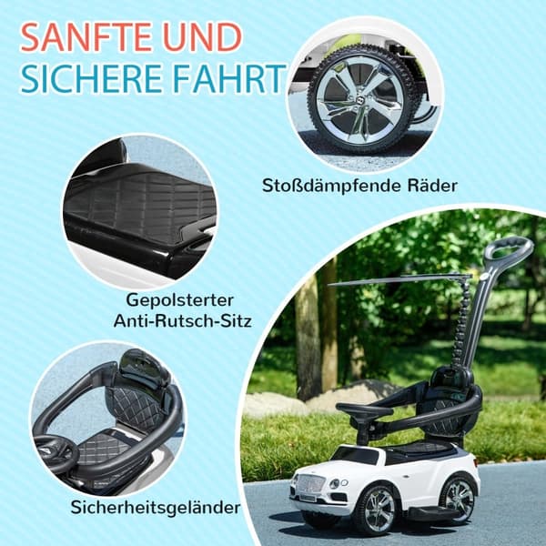 Rootz - Bentley Bentayga -lisensoitu 3-in-1 -ajeluauto - Työntöauto - Taaperoauto - Vanhemman kahva - Irrotettava kuomu - Hiljaiset pyörät - 90 cm x 4