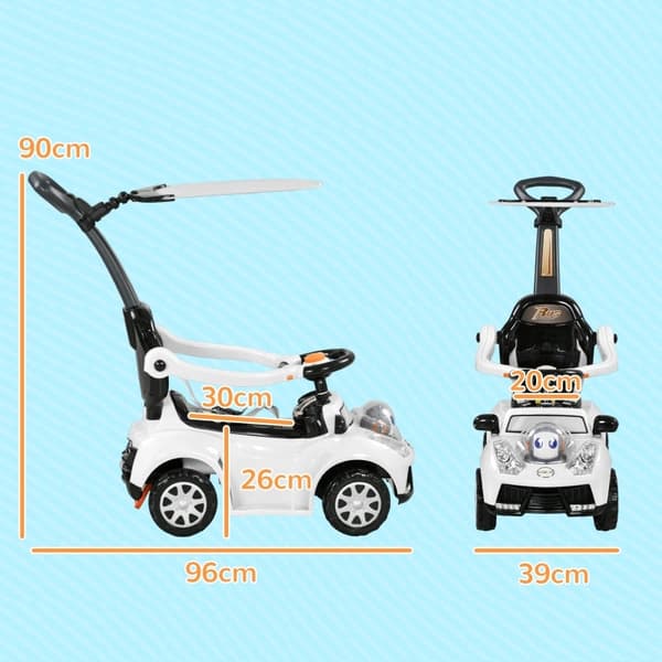 Rootz 3-i-1 Robot Push Car - Ride-On Legetøj - Cabriolet bil - Aftagelig solsejl - Lys og musik - 96 cm x 39 cm x 90 cm