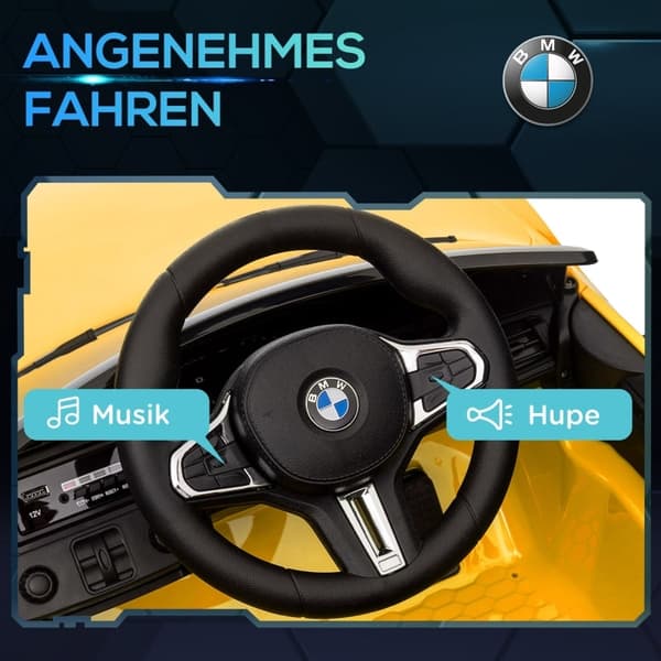Rootz BMW M4 Elbil för barn - Ride On Toy - Batteridriven - 12V - 3-5km/h - Licensierad - Fjärrkontroll - Arbetsljus - Musik - Gul - 108L x 69,5W x 51