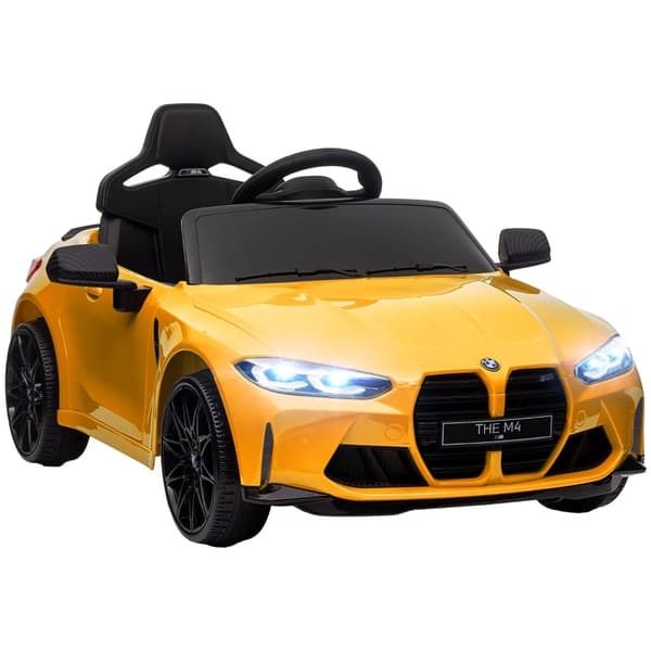Rootz BMW M4 Elbil för barn - Ride On Toy - Batteridriven - 12V - 3-5km/h - Licensierad - Fjärrkontroll - Arbetsljus - Musik - Gul - 108L x 69,5W x 51