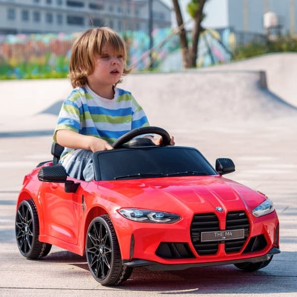 Rootz BMW M4 Kids Elbil - Ride-On Legetøj - Officielt licenseret - Fjernbetjening - Realistisk design - Sikkerhedsfunktioner - 108L x 69,5W x 51H cm