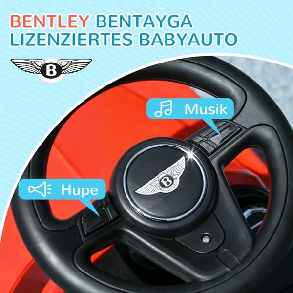 Rootz Bentley Bentayga -lisensoitu 3-in-1-ajoauto - Työntöauto - Taaperoauto - Irrotettava kuomu - Liukumaton istuin - Hiljaiset pyörät - Punainen+mus