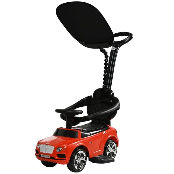 Rootz Bentley Bentayga licensierad 3-i-1 åkbil - Push-bil - Småbarnsbil - Avtagbar kapell - Anti-halksäte - Tysta hjul - Röd+svart - 90L x 49W x 95H c