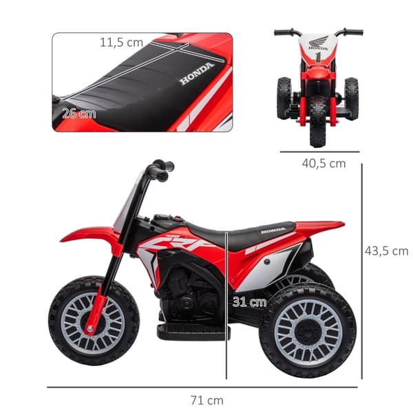 Rootz Honda CRF450RL Sähkökäyttöinen lasten moottoripyörä - Punainen+musta - Ajettava lelu - Asfalttiseikkailut - Realistiset äänet - 71L x 40,5W x 43