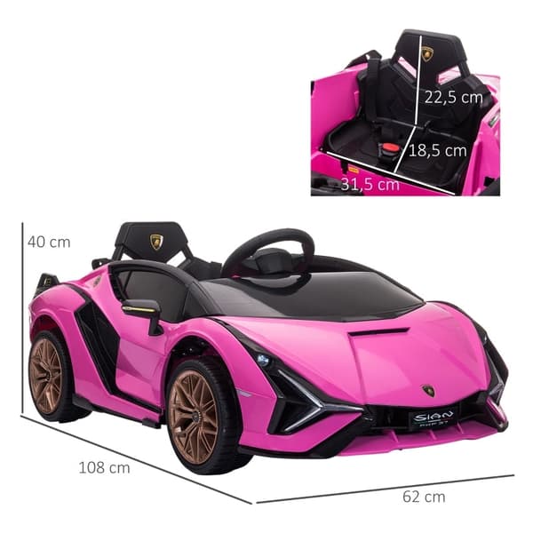 Rootz elektrisk barnbil - Rosa åkande bil - Batteridriven barnbil - Realistisk design - LED-lampor - Fjärrkontroll - 108cm x 62cm x 40cm