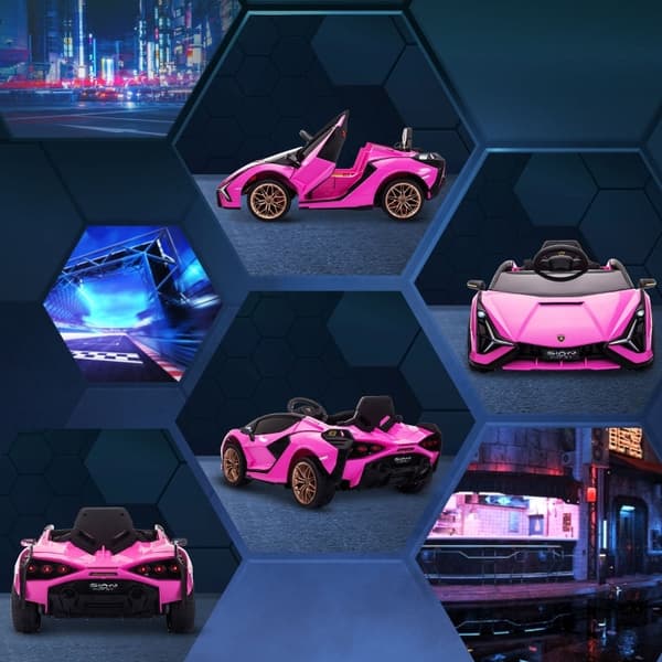 Rootz elektrisk barnbil - Rosa åkande bil - Batteridriven barnbil - Realistisk design - LED-lampor - Fjärrkontroll - 108cm x 62cm x 40cm