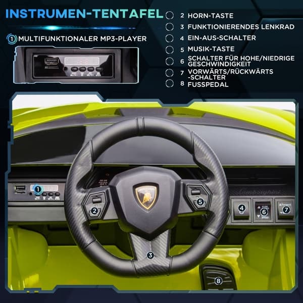 Rootz elbil til børn - Ride-On Car - Realistisk design, integrerede gadgets - 2 køretilstande - LED-lys - Fjernbetjening - 108L x 62W x 40H cm