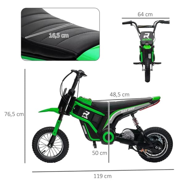 Rootz Kids -sähkömoottoripyörä - Lasten ajopyörä - 24 V moottori - Integroitu musiikki ja valot - Iskuja vaimentavat pyörät - Vihreä - 119 cm x 64 cm