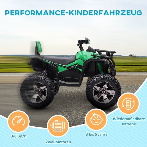 Rootz elektrisk fyrhjuling för barn - ATV för barn - Laddningsbar - 12V-motorer - Hastighet 3-8 km/h - MP3-spelare - Grön - 100 cm x 65 cm x 73 cm