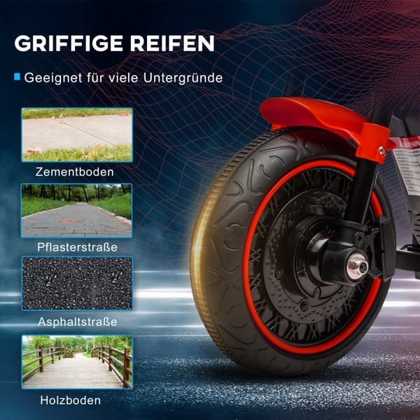 Rootz Kids elektrisk motorcykel - Rød+Sort - Ride-On Legetøj - Forlygte - Træningshjul - Udvikler hånd-øje koordination - 76cm x 42cm x 57cm