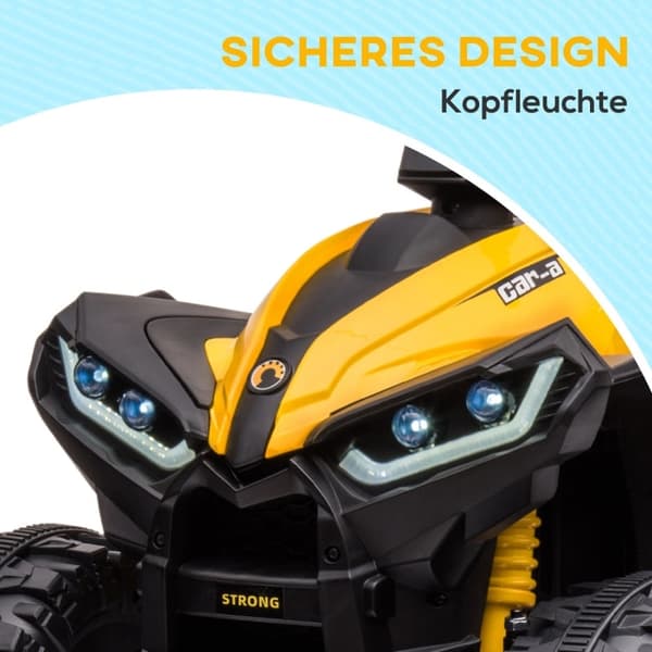 Rootz Kids Electric Quad - Ride on 4 Wheeler - Gul + Sort - LED-forlygter - MP3-afspiller - 83 cm x 53 cm x 55,5 cm
