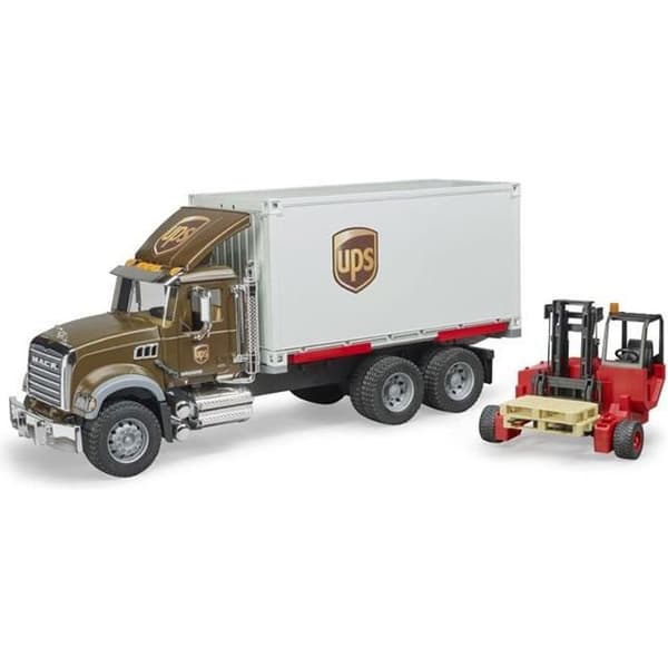 UPS MACK Granit logistiktruck med gaffeltruck - Bruder - Leksak för 4 åringar