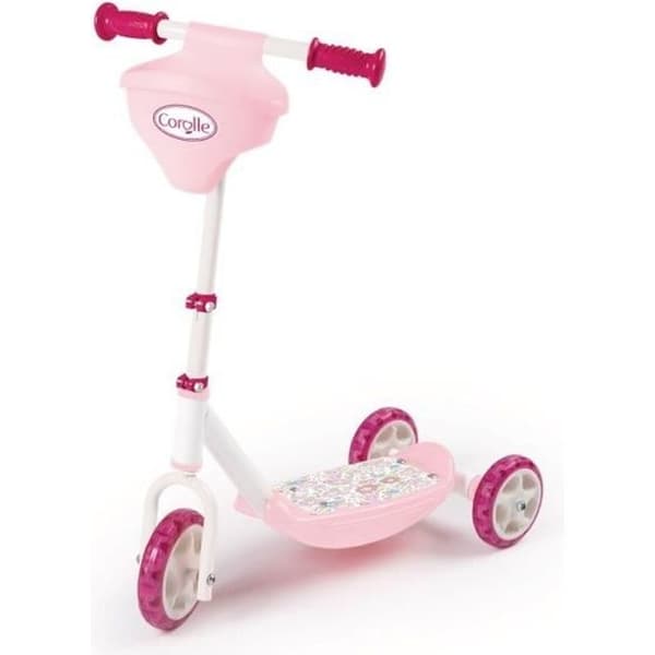SMOBY - Corolle - Tyst 3-hjuls skoter - Metallstruktur - Liten skoter med justerbart styre och bärsele