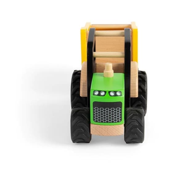 Tidlo landsbygdstraktor och släpvagn i trä, med djupa gummidäck, från 3 år