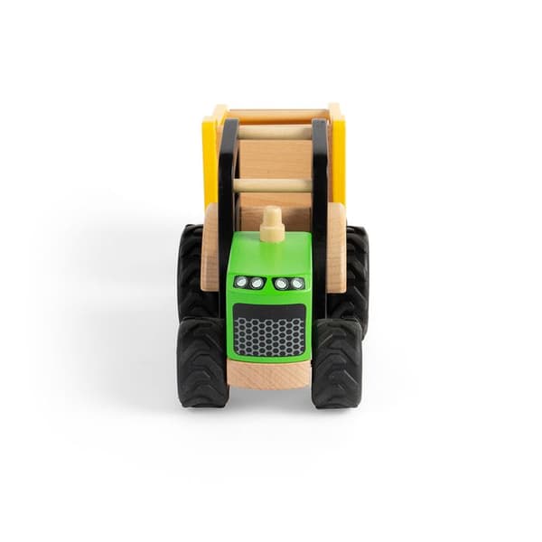 Tidlo landsbygdstraktor och släpvagn i trä, med djupa gummidäck, från 3 år