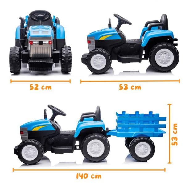 Elektrisk Traktor T7 - med Transportvagn - 12V Batteri - 2 till 5 år - Blå