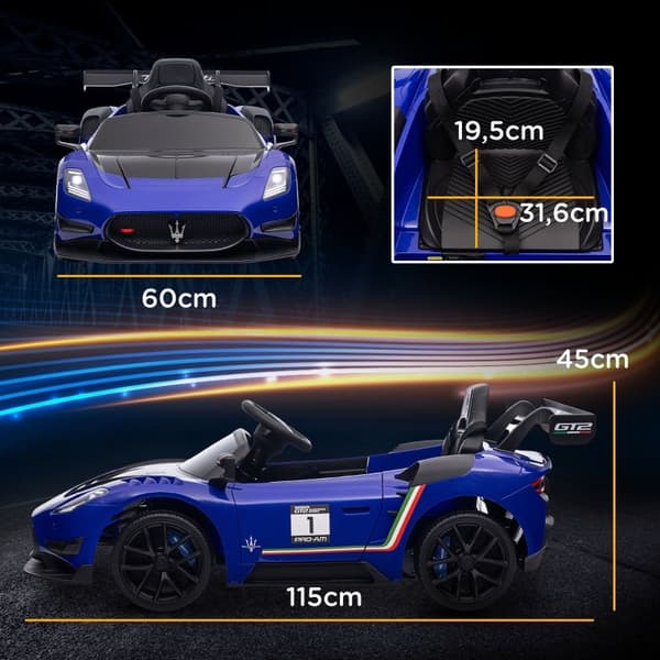 Rootz 12V Maserati GT2 Elbil til børn - Sportsvogn til børn - Køretøj til kørende - Uendelig sjov - 115 cm x 60 cm x 45 cm
