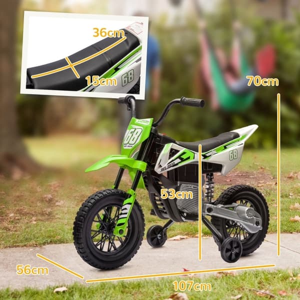 Rootz Motorcykel til børn - Elcykel til børn - Ride-On Motorcykel - Støddæmper - 107L x 56W x 70H cm - Musik- og træningshjul for sjov