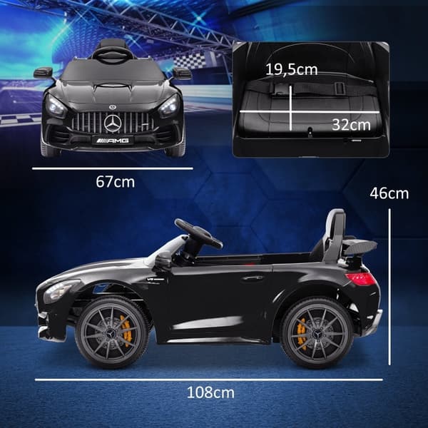 Rootz Mercedes-Benz AMG GTR Kids -sähköauto - Ajettava lelu - Kaukosäätimellä ohjattava auto - Turvalliset matkat - 108cm x 67cm x 46cm