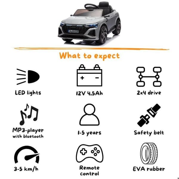 Batteribil 12V - Audi SQ8 e-Tron - 1 till 5 år - EVA-hjul - Grå