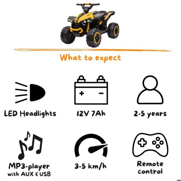 El-Quad Barn 12V - XC-Sport - Fjärrkontroll - 2 till 5 år - Gul