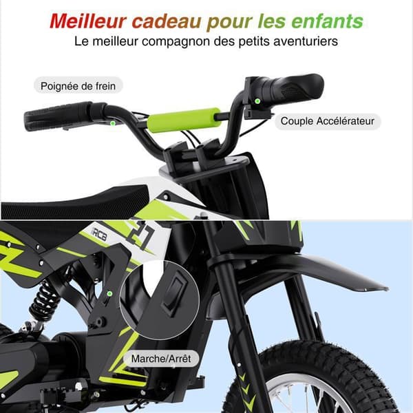 RCB Elmotorcykel för barn - Tre hastighetslägen - 36V/4AH Batteri Grön