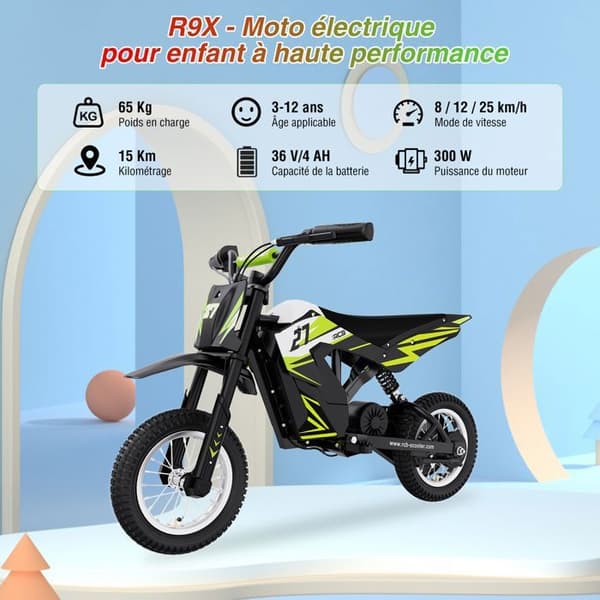 RCB Elmotorcykel för barn - Tre hastighetslägen - 36V/4AH Batteri Grön