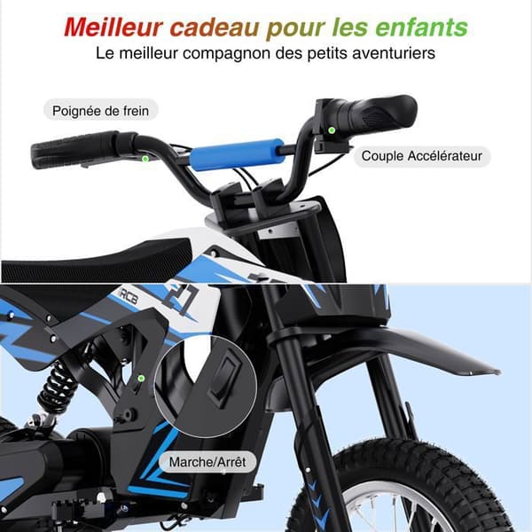 RCB Elmotorcykel för barn - Tre hastighetslägen - 36V/4AH Batteriblått
