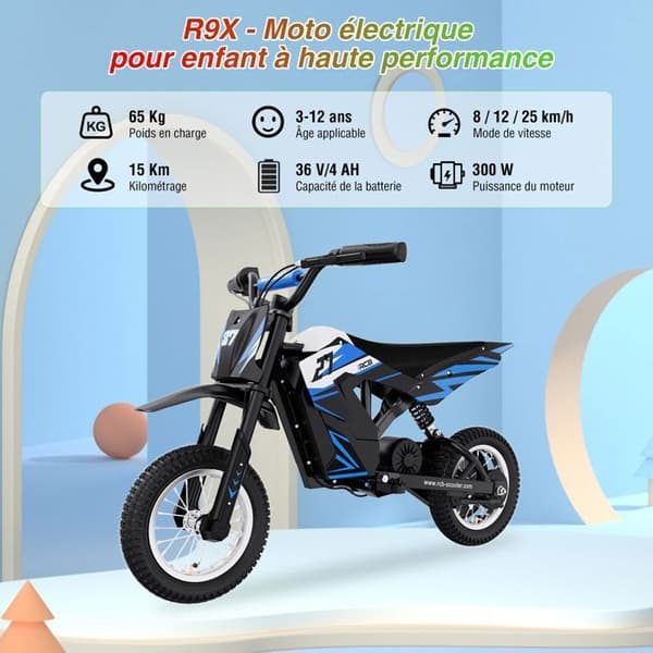 RCB Elmotorcykel för barn - Tre hastighetslägen - 36V/4AH Batteriblått