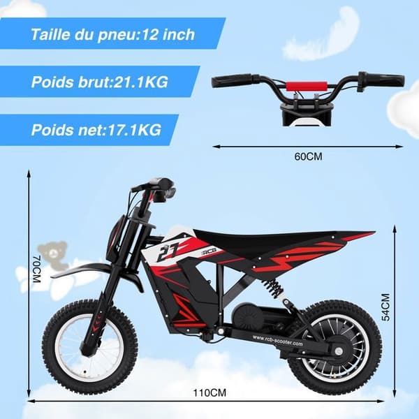 RCB Elmotorcykel för barn - Tre hastighetslägen - 36V/4AH Batteriröd