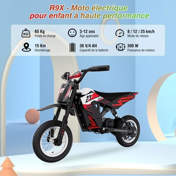 RCB Elmotorcykel för barn - Tre hastighetslägen - 36V/4AH Batteriröd