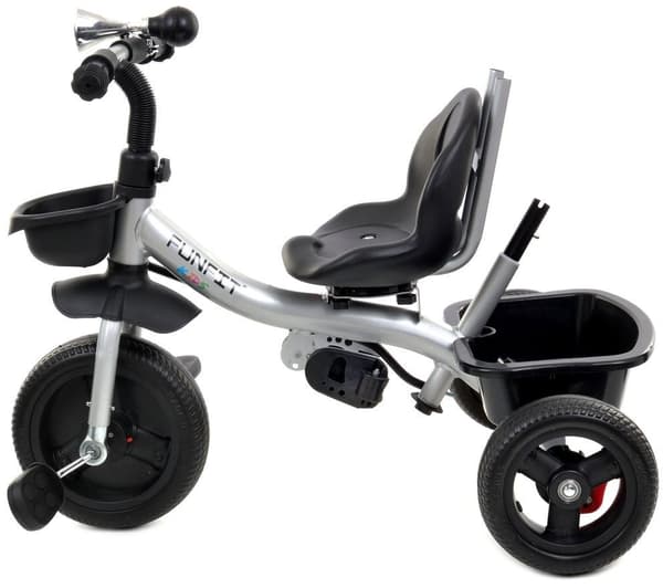 Vokse-med-Mig Grå Trehjulet Cykel med Skubhåndtag, Sikkerhedssele & Drejebar Sæde