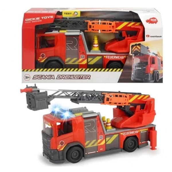 Brandbil med roterande stege - Dickie Toys - Scania - Vattenstrålefunktion - Barnleksak
