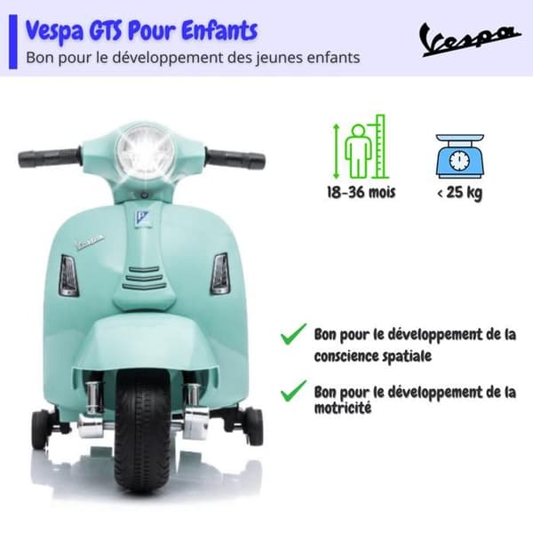 Barnens Elektriska Motorcykel - Vespa GTS - 6V - 1 till 3 år - Blå