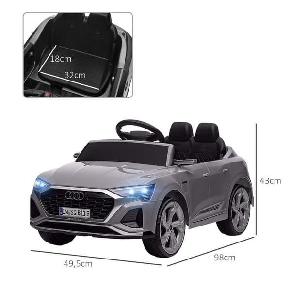 ROOTZ 12V Audi Q8 ETRON ELEKTRISK BØRNE BIL - Fjernstyret - Ride -On Vehicle - Forlygter og musik - 98 cm x 49,5 cm x 43 cm