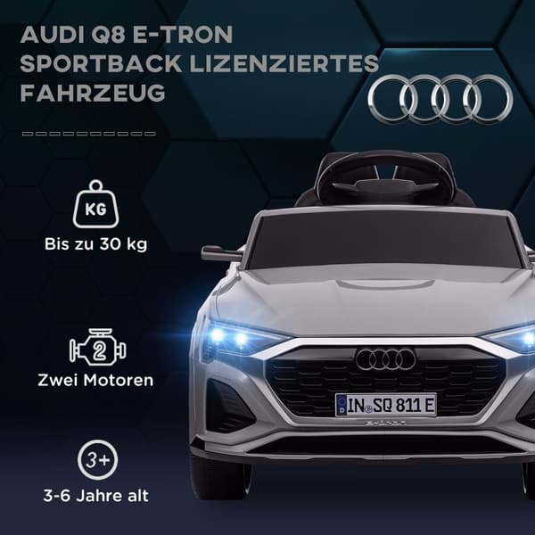 ROOTZ 12V Audi Q8 ETRON ELEKTRISK BØRNE BIL - Fjernstyret - Ride -On Vehicle - Forlygter og musik - 98 cm x 49,5 cm x 43 cm