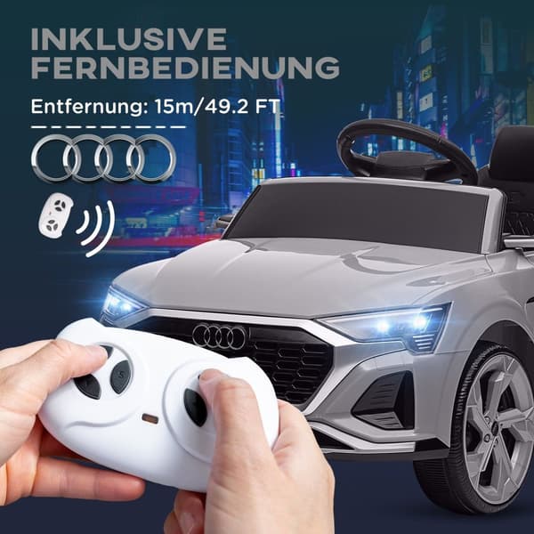 ROOTZ 12V Audi Q8 ETRON ELEKTRISK BØRNE BIL - Fjernstyret - Ride -On Vehicle - Forlygter og musik - 98 cm x 49,5 cm x 43 cm