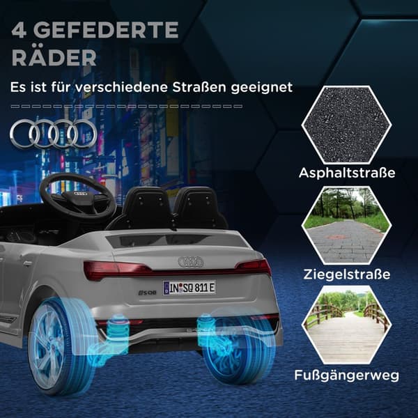 ROOTZ 12V Audi Q8 ETRON ELEKTRISK BØRNE BIL - Fjernstyret - Ride -On Vehicle - Forlygter og musik - 98 cm x 49,5 cm x 43 cm