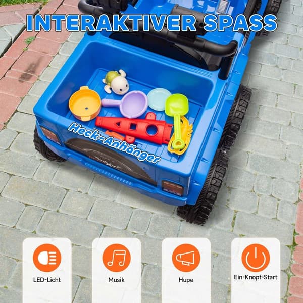 Rootz 12V Electric Kids Car With Trailer - Ride -On Vehicle - Motoriseret bil - Safe Rides - 122L x 62,5W x 65H cm, aldre 3-8, lyseblå