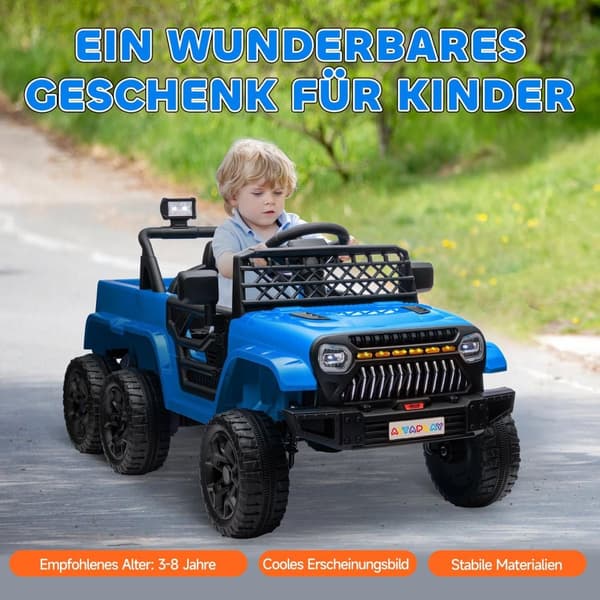 Rootz 12V Electric Kids Car With Trailer - Ride -On Vehicle - Motoriseret bil - Safe Rides - 122L x 62,5W x 65H cm, aldre 3-8, lyseblå